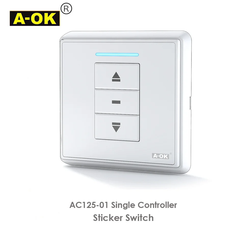 A-OK AC125-01/AC126-01 Single/Dual Sticker Wall Switch,RF433 Wireless Wall Controller for A-OK RF433 Curtain Motor/Tubular Motor