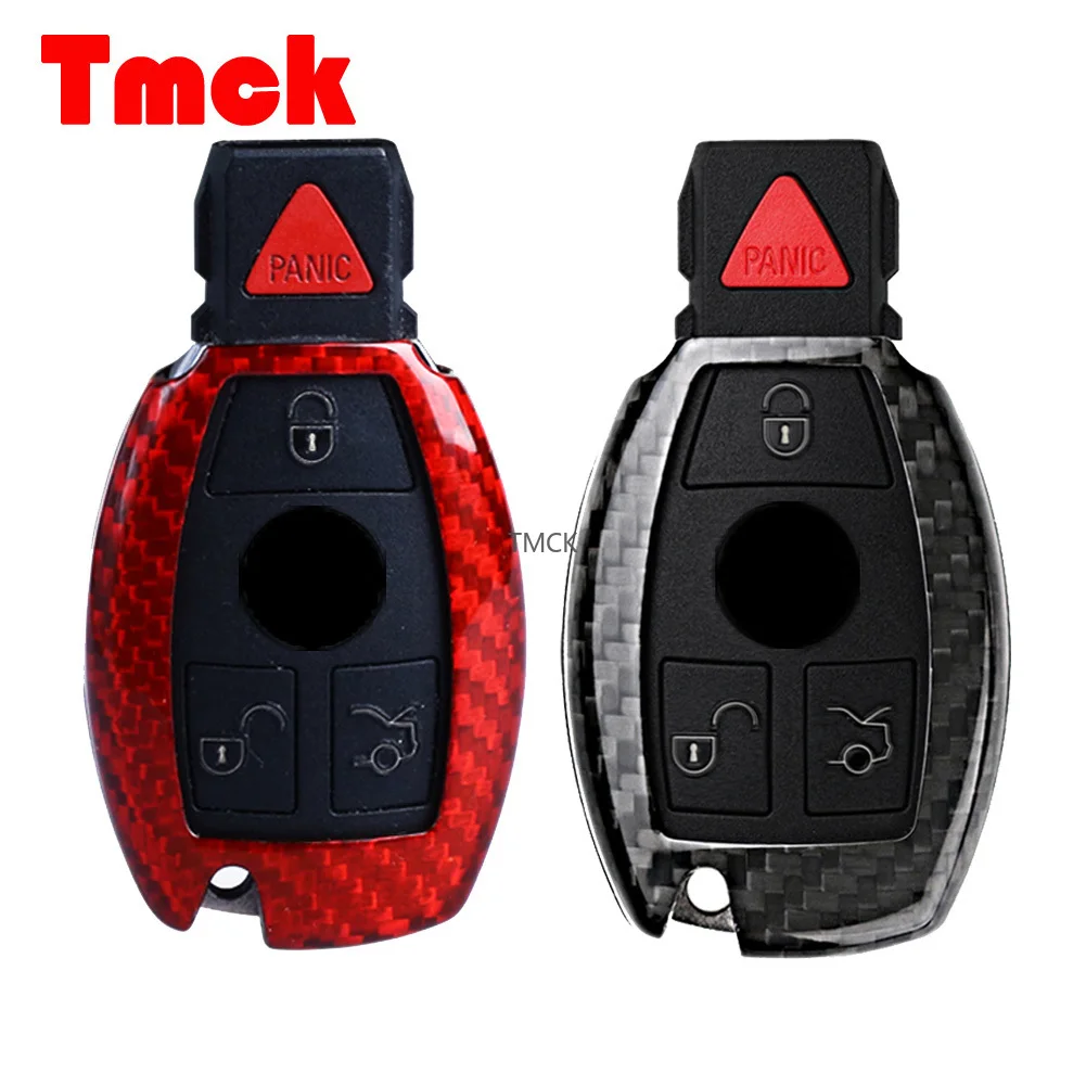 

For Mercedes Benz A B C E CLA GLC GLA GLE Class W212 W213 W204 W205 C63 E63 AMG Real Carbon Fiber Car Key Case Shell Cover Trim