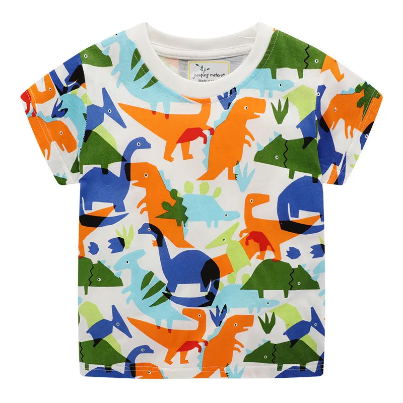 Jumping meters New Cartoon Animals Printed Baby Tees & Tops Summer Cotton Children Clothing Cute Fashion Boy T shirts Kids