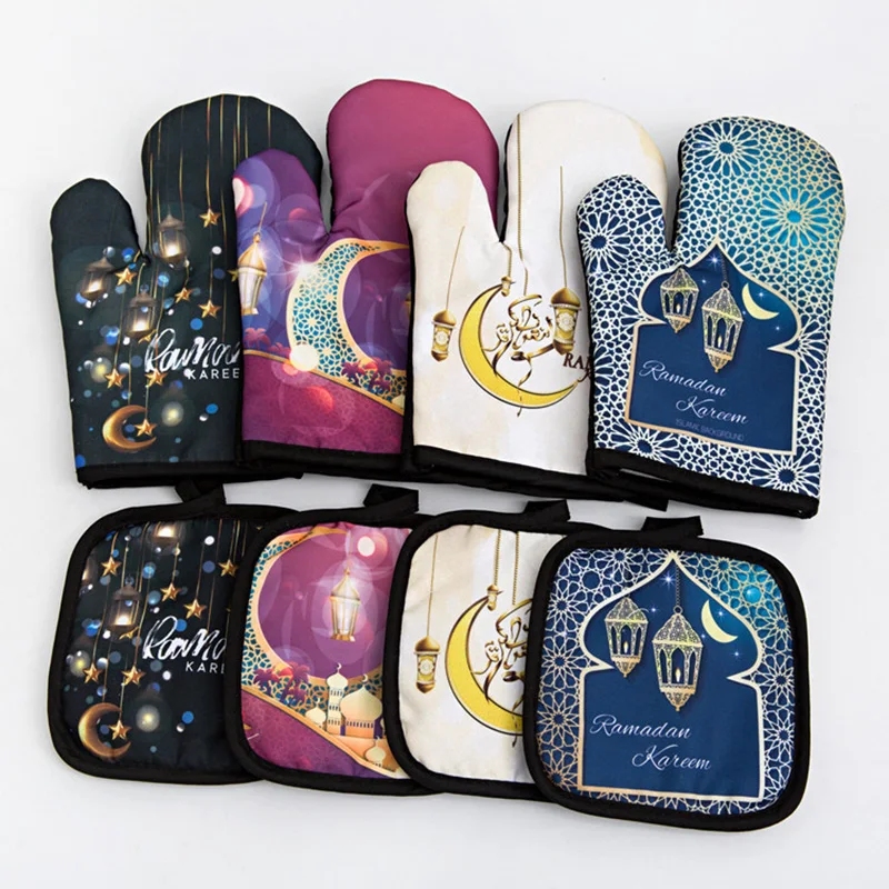 Ramadan Kareem Decoration Baking Oven Mitts Gloves Pad Oven Microwave Insulation Mat Anti-Hot Gloves Muslim Eid Mubarak Decor