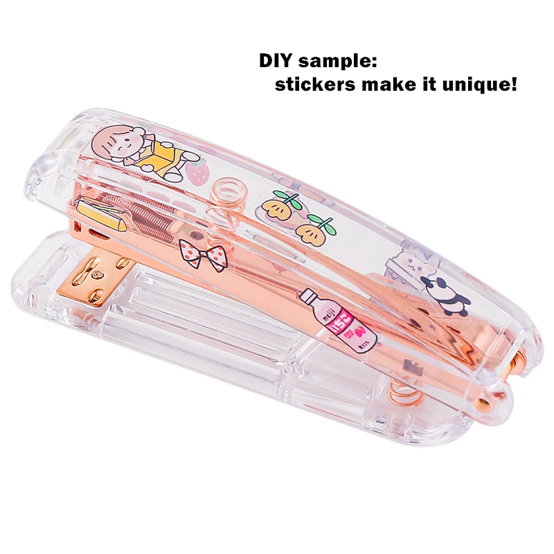 Acrylic Transparent Stapler Rose Gold Color Crystal INS Design 24/6 Staples Stationery Office Binding School Supplies A6331