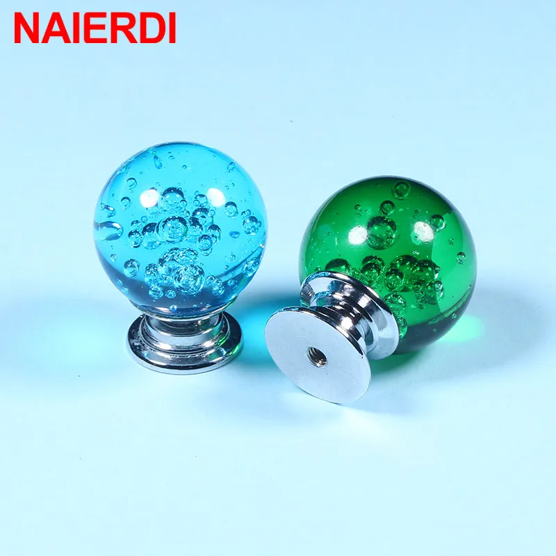 NAIERDI 30mm Crystal Bubble Ball Furniture Knob Kitchen Cupboard Door Pulls Drawer Knobs Cabinet Handles Wardrobe Door Handles
