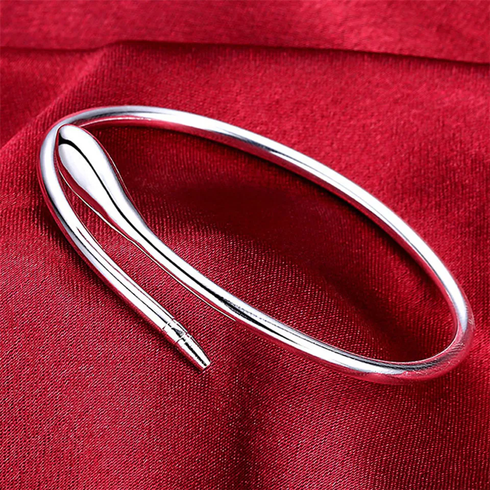 925 Sterling Silver Smooth Serpentine Bangle Bracelet For Women Wedding Engagement Fashion Charm Party Jewelry