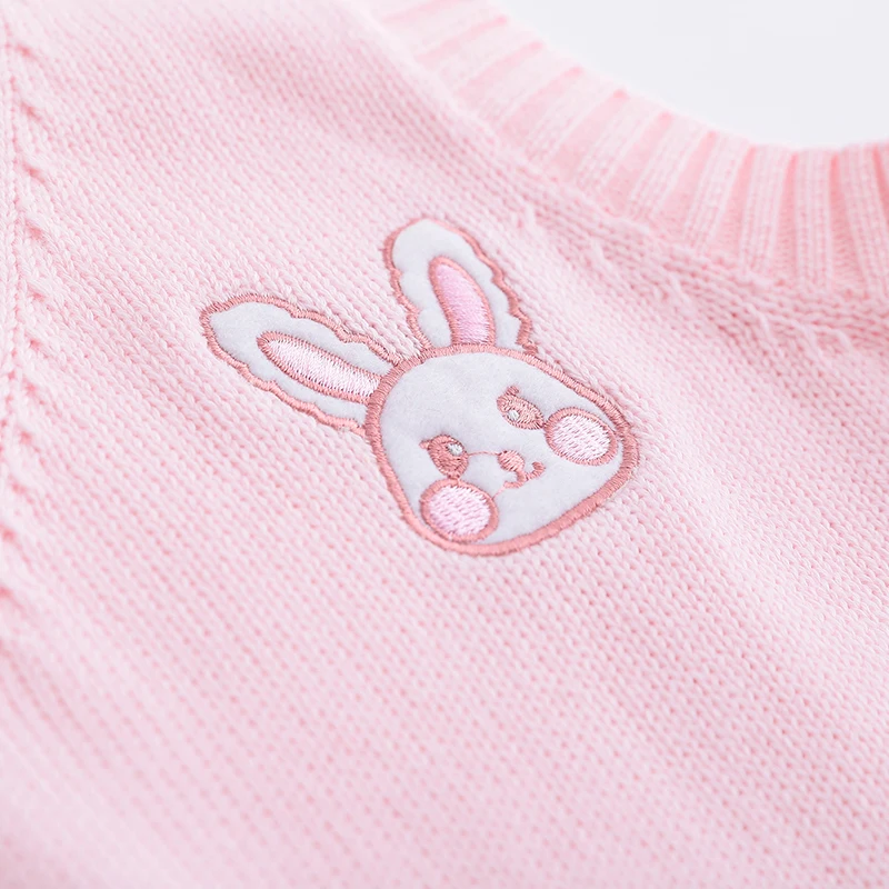 Pink Small rabbit Embroidery pattern Sweater vest high school Japanese-style knitting pullover