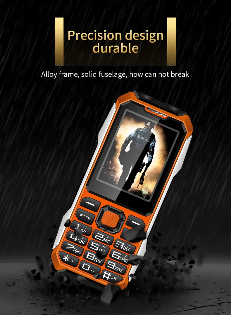 Slim Rugged Outdoor Phone Dual SIM Big Button Long Standby Blacklist Loud Speaker Two Flashlight SOS Dialing MP3 Video Player
