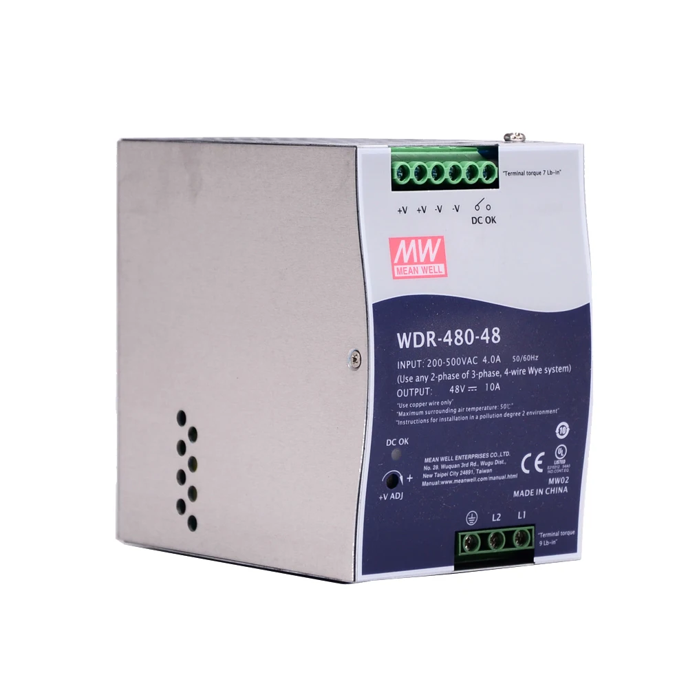 Mean Well WDR-480-48 180-550VAC Input voltage meanwell DC 48V 10A 480W Single Output Industrial DIN RAIL Power Supply