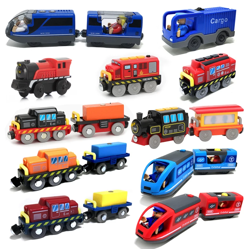 Retro Train Toy Sound Light Electric Train Set Children\'s Educational Toy Train Rail Car Suitable for most brands of wooden rail