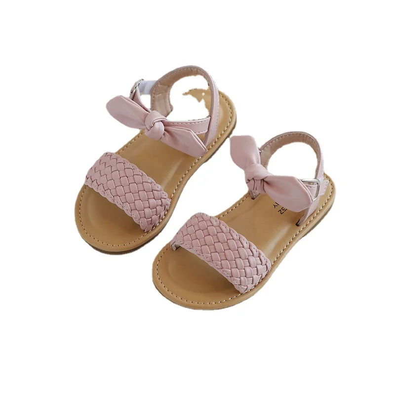 Kids Shoes for Girl Sandals Summer Cute Bow Weave Baby Girl Shoes Flat Heels Infant Girls Beach Sandals SMG248