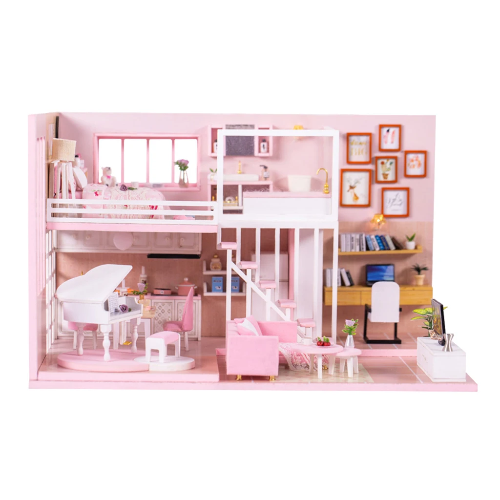 3D Wood Miniature Dollhouse Doll House Model Kit w/ Furniture Toys Kids Gift