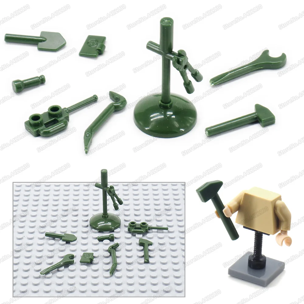 Assembly Military Green Tool Set Walkie Talkie Wrench Building Block Force Ww2 Army Logistics Figures Repair Model Boy Gift Toys