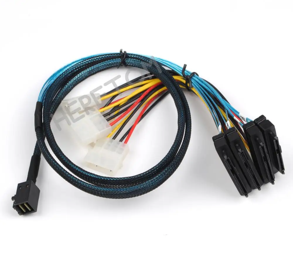 

SFF-8643 to SFF-8482 Cable Internal HD Mini SAS SFF8643 Host to 4x 29Pin SFF8482 Target Adapter Cord with IDE 4PIN Power 1M