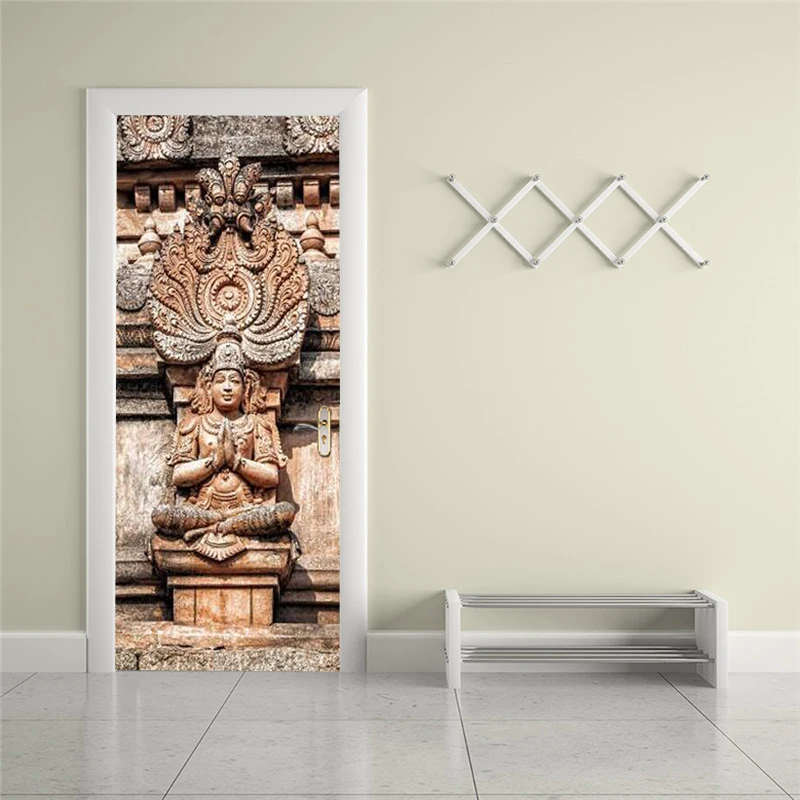 Self-adhesive temple art door stickers home decoration door cover wall stickers mural porch wallpaper poster