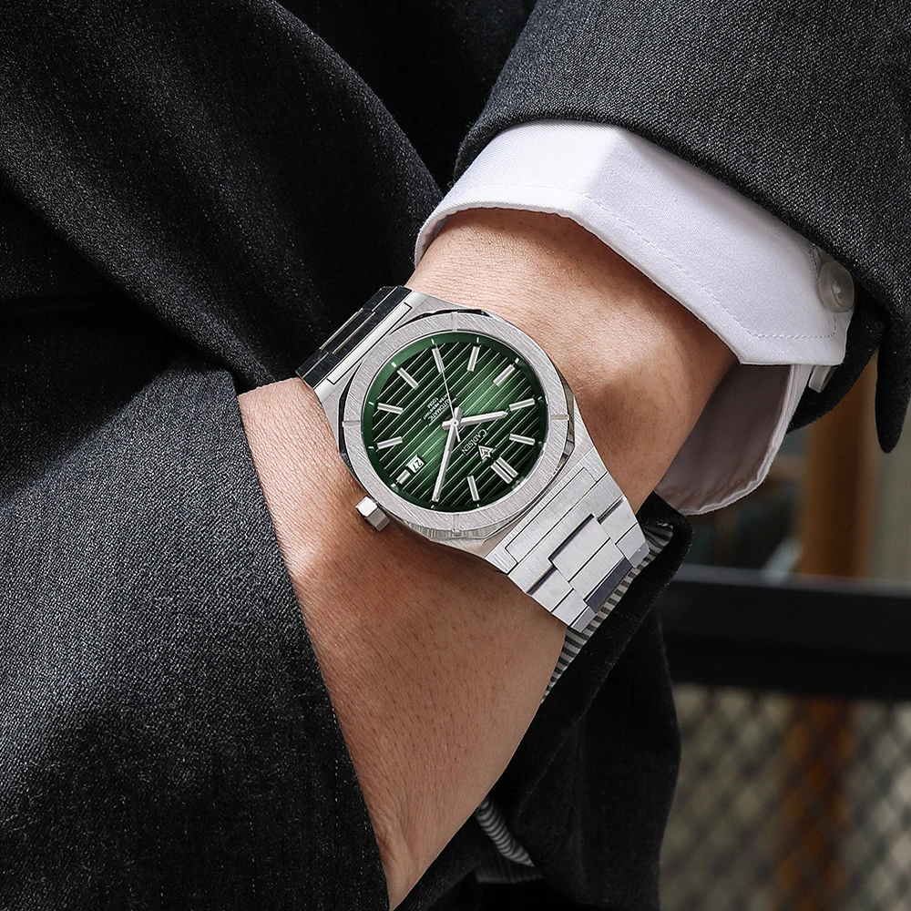 CADISEN 40mm New Design Men Watch Retro Luxury Sapphire MIYOTA 8215 Automatic Mechanical Watches Green10Bar Luminous Wristwatch