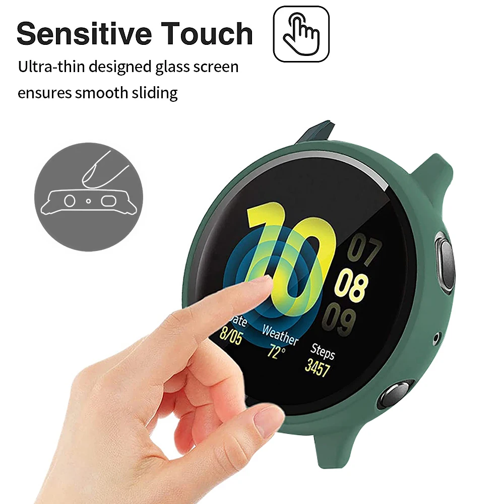 Case+Glass For Samsung Galaxy Watch Active 2 44mm 40mm Cover Bumper Accessories Protector Full Coverage Matte Screen Protection