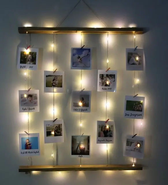 12 장 사진 래치 로프 3 mt Led 조명 사진 행거, 홈 벽 장식 생일 기념일 선물