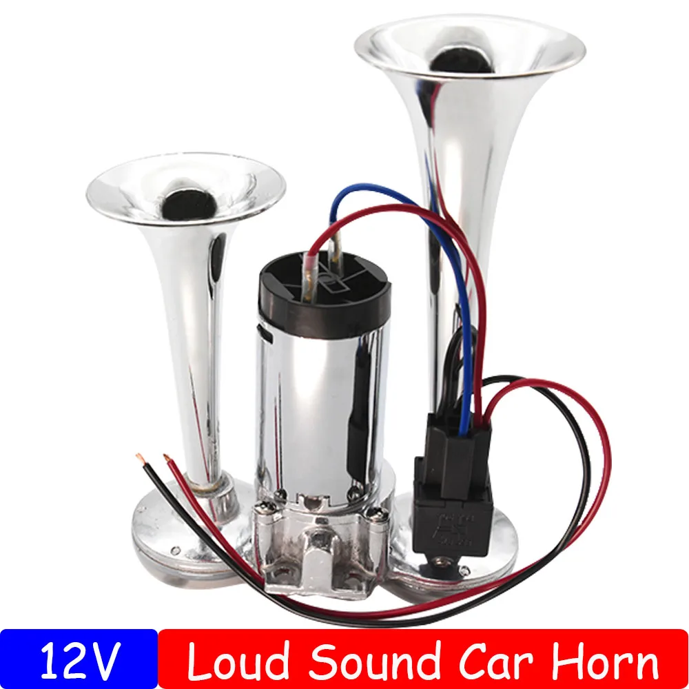 Motorcycle Car 12V Compressor Air Horn with Wires Relay Dual Trumpet 110DB Super Loud Horn Bocina for Boat Lorry Truck Auto