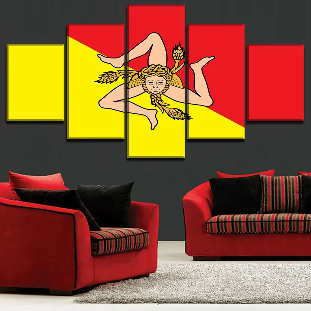 Modern Canvas Wall Art Picture HD Print Posters Home Decorative Living Room 5 Pieces Flag of Sicily Paintings Modular Framework