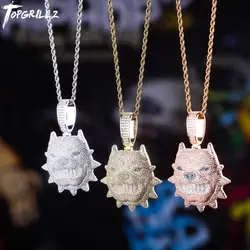 TOPGRILLZ Fierce dog Face Bully Dog Pendant Necklace With Tennis Chain Gold Silver Color Iced Out Cubic Zircon Hip Hop Jewelry