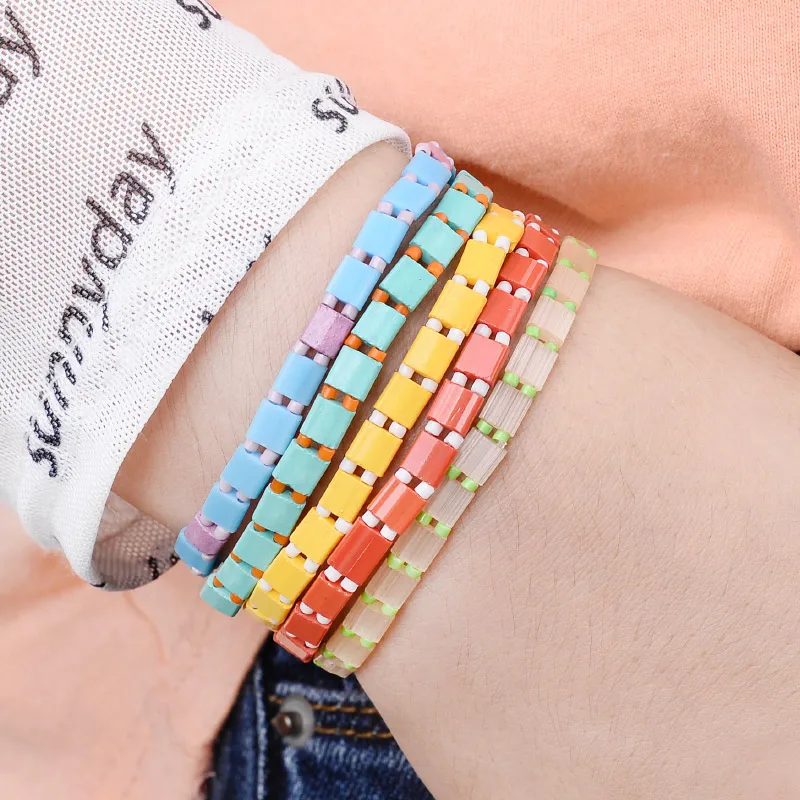 BOJIU 17 Styles Bohemian Miyuki Delica Tila Beads Bracelets For Women Summer Beach Jewelry Boho Gold Loom Custom Bracelet BC356