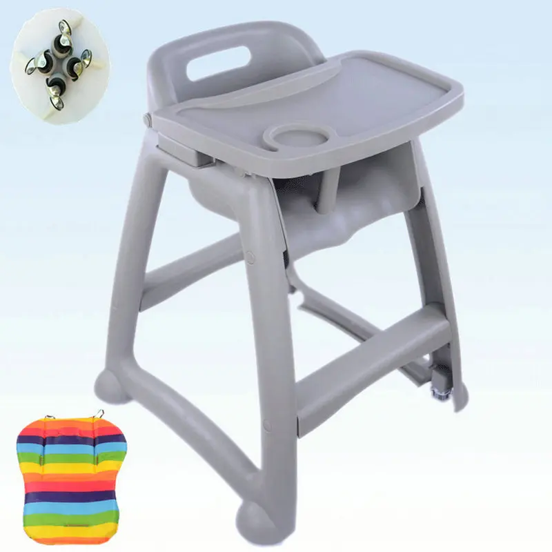 PP Plastic Kids Dining Highchair, 4 Wheels Children Chair With Adjust Tray, Can Be Baby Booster Seat, Free Gift Included