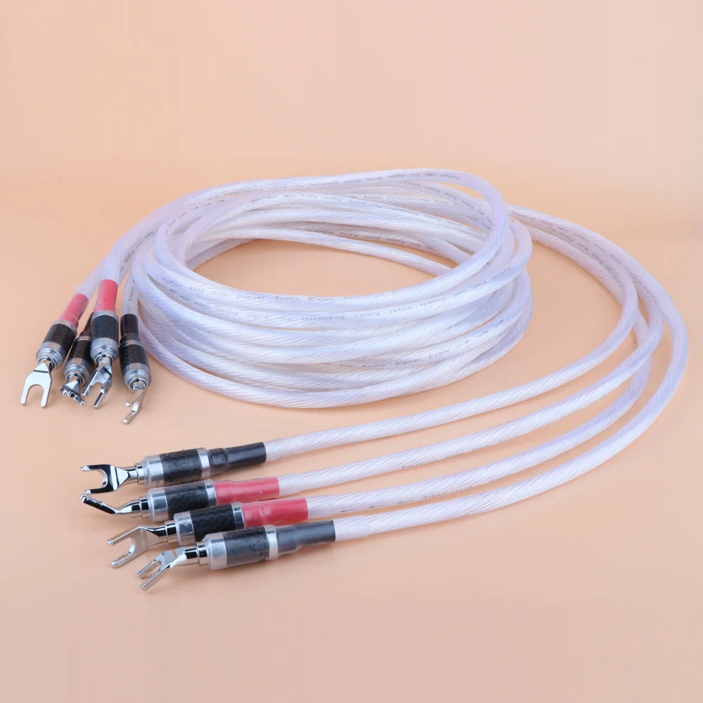 Hi-end OCC Silver Plated Speaker Extension Cable Hifi Loudspeaker Interconnect Cord with Speaker Terminal Connector