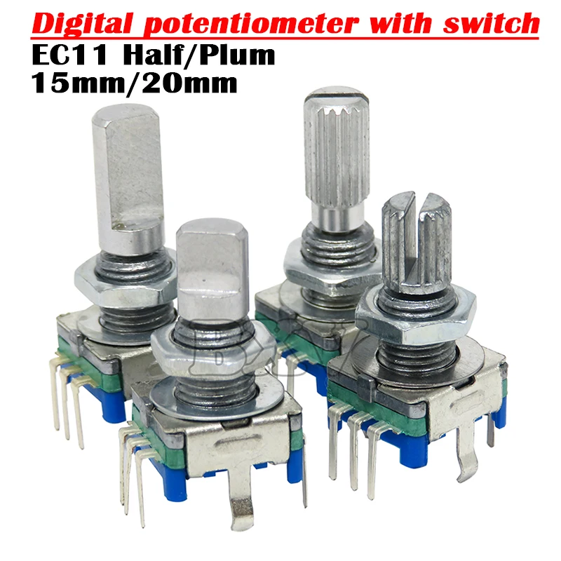 5PCS Half / Plum Axis Rotary Encoder, Handle Length 15mm / 20mm Code Switch / EC11 / Digital Potentiometer With Switch 5Pin 3Pin