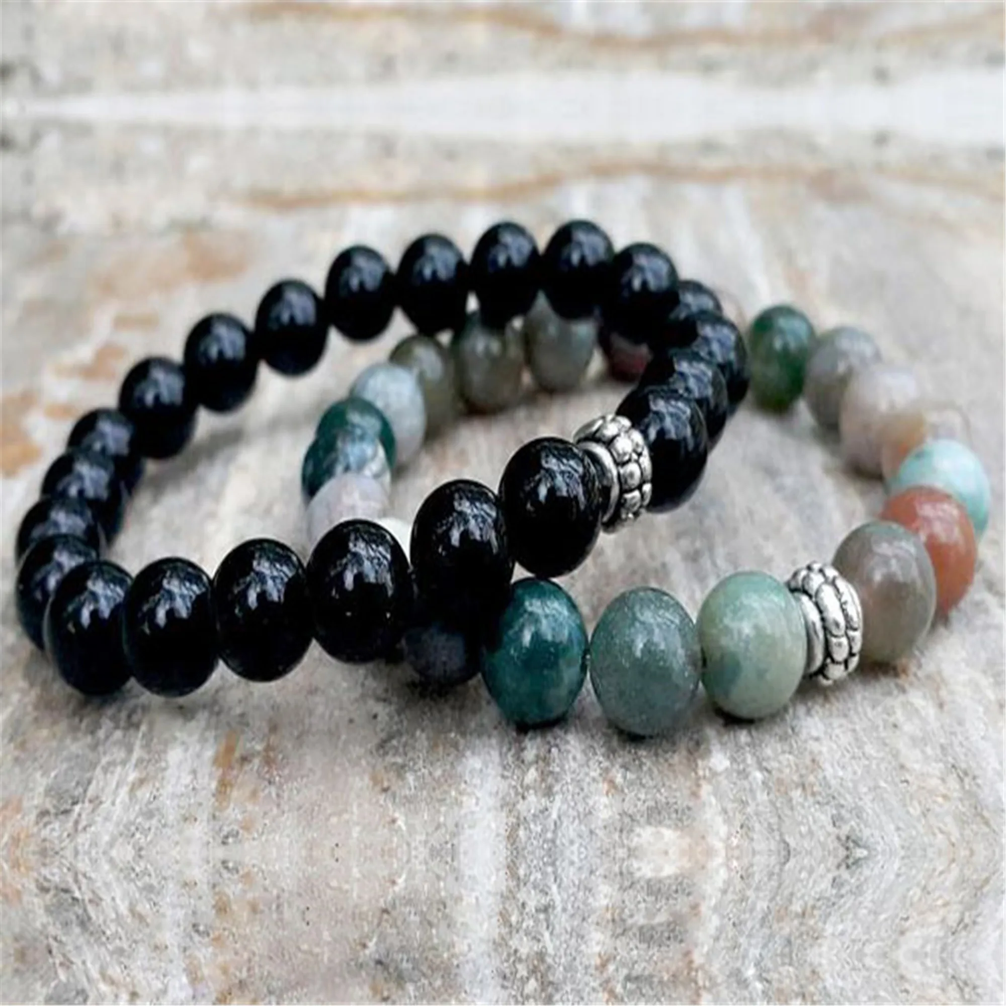 Reikipcs 8mm Natural Indian Agate Handmade Mala Bracelet Reiki Wrist Yoga Fancy Spirituality Stretchy Bless Prayer