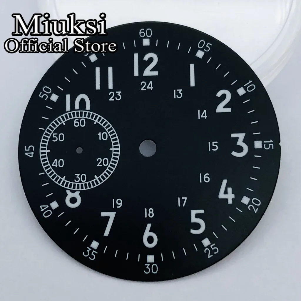 Miuksi 38.9mm black gray sterile watch dial luminous marks dial fit ETA 6497 or Sea gull st36 movement