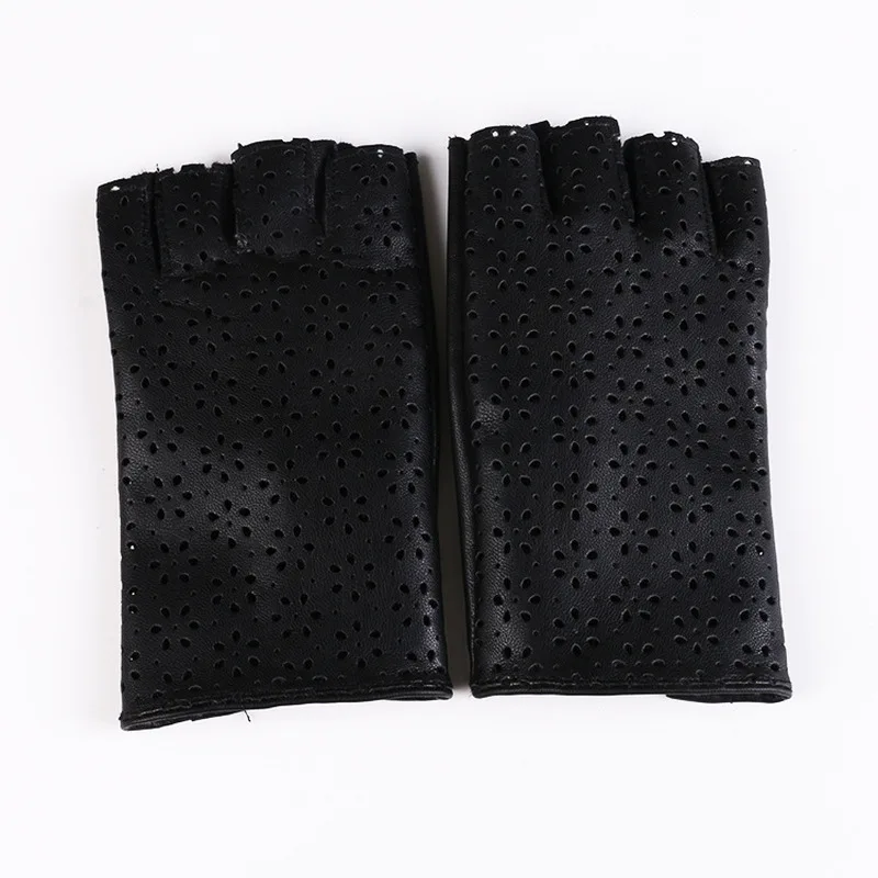 New Women Pole Dance Nightclub Sexy Leather Half Finger Gloves Hollow Flower Personality Punk Hip Hop Queen Stage Performance