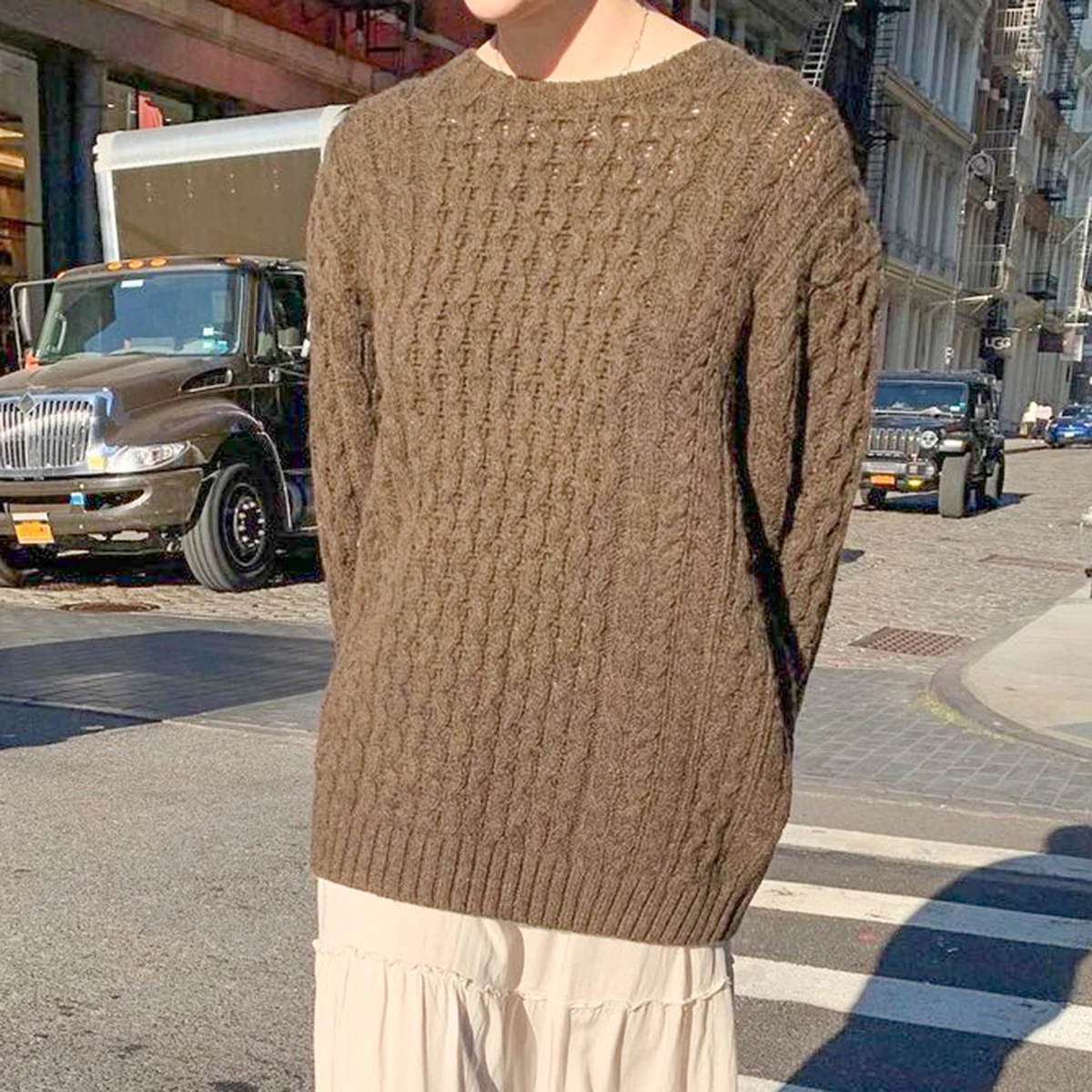 

Vintage Brown Cotton Sweaters Women Harajuku Casual Long Sleeve O Neck Pullovers Female Autumn Simple Oversize Sweater Tops Chic