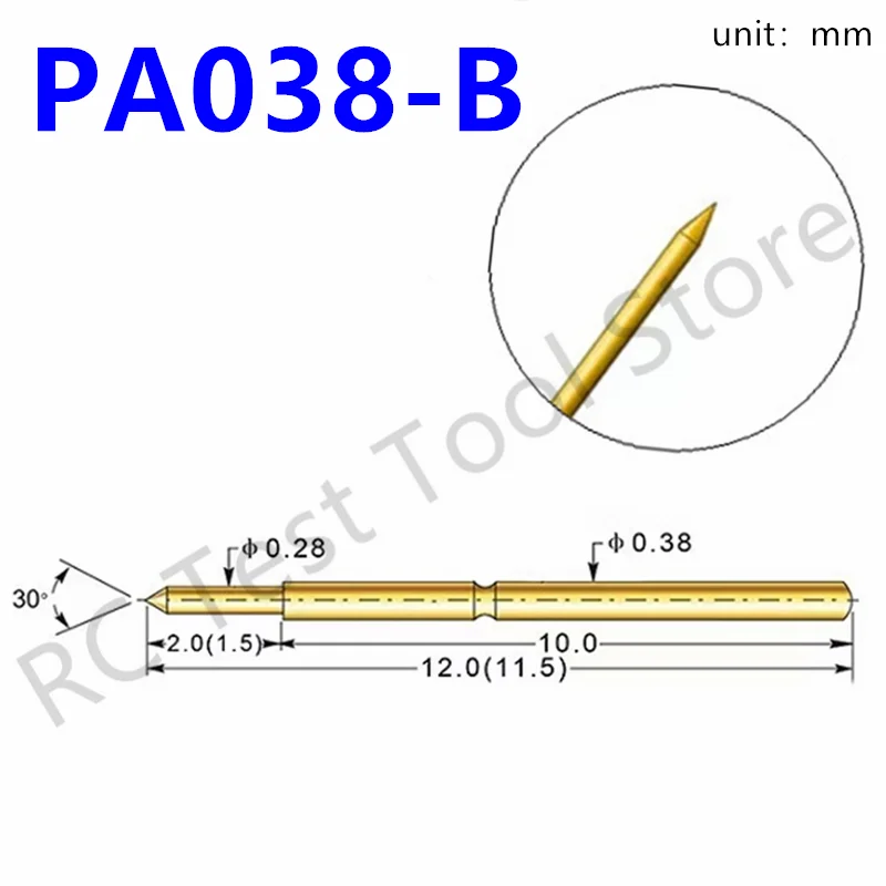 

100PCS PA038-B Spring Test Probe PA038-B1 Metal Probe P038-B Detection Needle P038-B1 Length 12mm Needle Seat Spring Test Pin