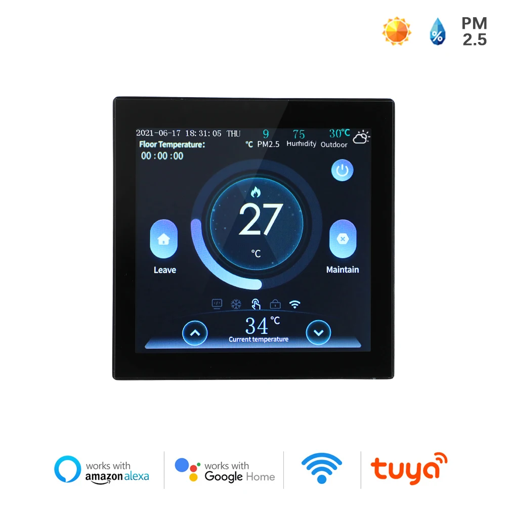 Tuya WiFi Smart Thermostat with CO2 and Humidity Sensor Temperature Controller Work for Electric Floor Heating Water/Gas Boiler