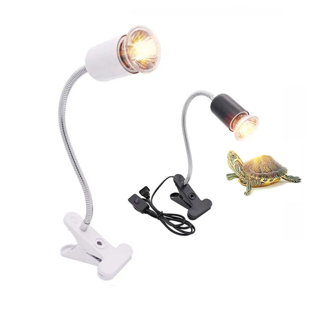 Black White Plug in Clip Reptile Heat Lamp Adjustable Gooseneck Aquarium Tank Heating Lamps for Tortoise Lizard Snake Terrarium