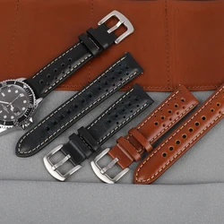 Quality Leather Watch Strap 20mm 22mm Retro Handmade Porous Watchband Khaki Brown Wristband Belt 18 19 20 22mm Watch Accessories