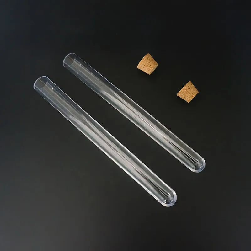 15x150mm Lab Clear Plastic Rounding Bottom Test Tube With Cork For School Laboratory