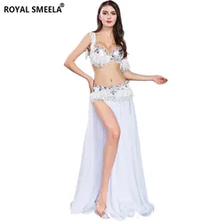 White Sexy Belly Dancing Outfit Set Stage Performance Belly Dancer Clothes Belly Dance Costume Women Belly Dance Bra Belt Skirt