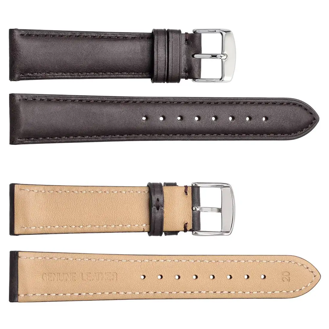 WOCCI Elegant Coffee Black Leather Watch Straps,18mm-24mm Size,Available in Unisex,Equipped with Tools