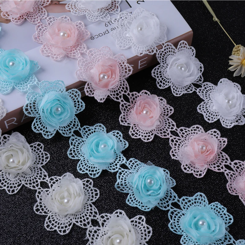 13M/lot 5.5cm Wide Flower Mesh Embroidery Lace Trim Pillow Curtain Cloth Sofa Bedside Decor Lace Accessories Ribbon DIY Sewing