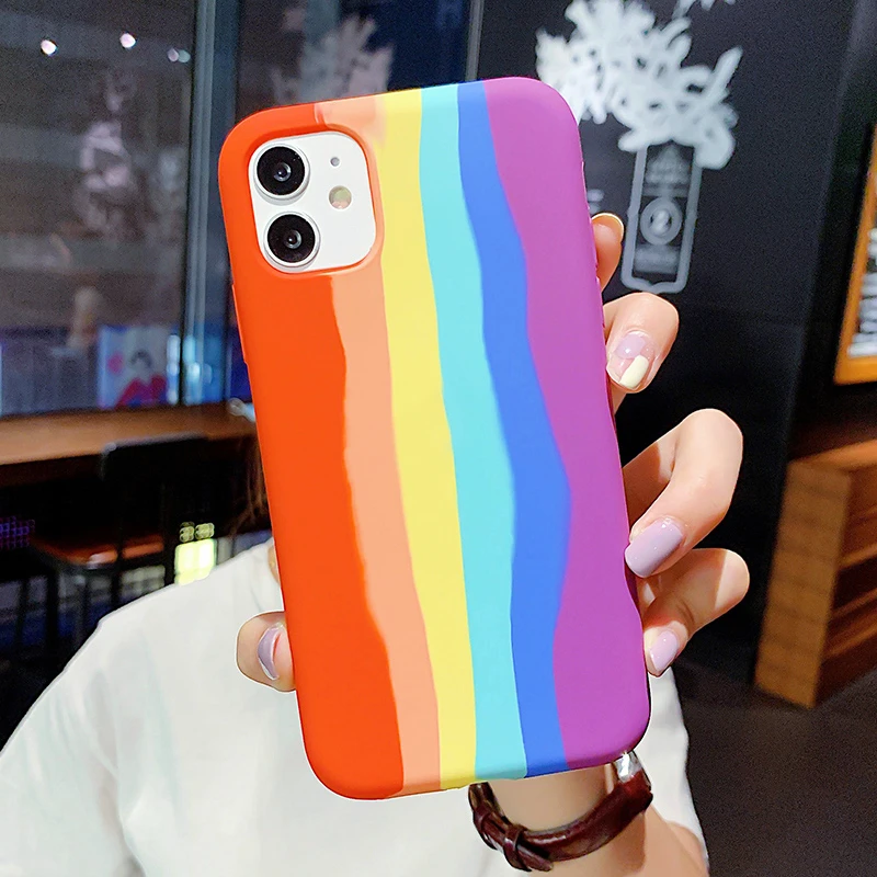 Original Rainbow Liquid Silicone Phone Case For iPhone 15 Pro Max 14 13 12 11 X XS XR 7 8 Plus Mini Shockproof Soft Bumper Cover