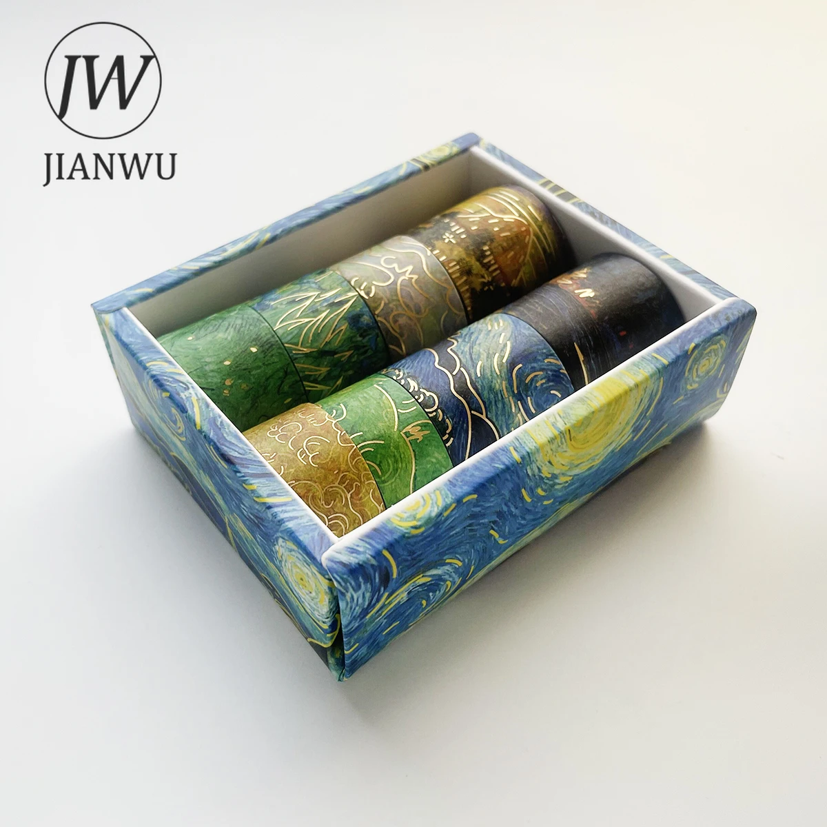 Imagem -06 - Jianwu Peças Conjunto Bronzeamento Arte Washi Conjunto de Fita Van Gogh Impressão Scrapbooking Diário Decoração Papelaria