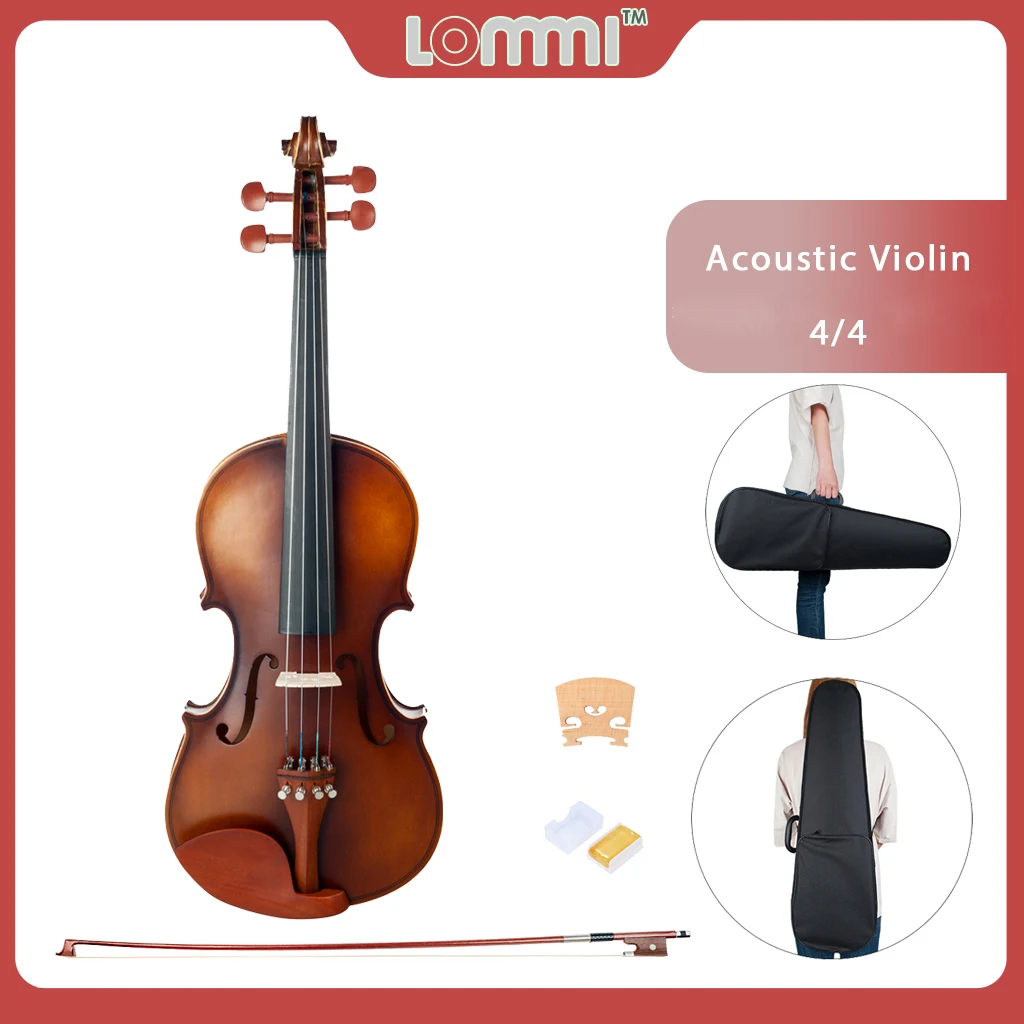 

LOMMI 4/4 Fiddle Violin Matte Finish Solid Wood Violin 4/4 Craft Stripe Violino For Kids Students Beginner Case Mute Bow Strings