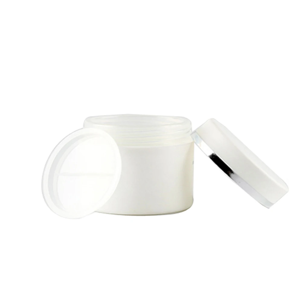 

10set 100g 100ml PP White Double Wall Cosmetic Container Cream Jar Wide Mouth Jar with Silver Ring Cap Cream Packaging