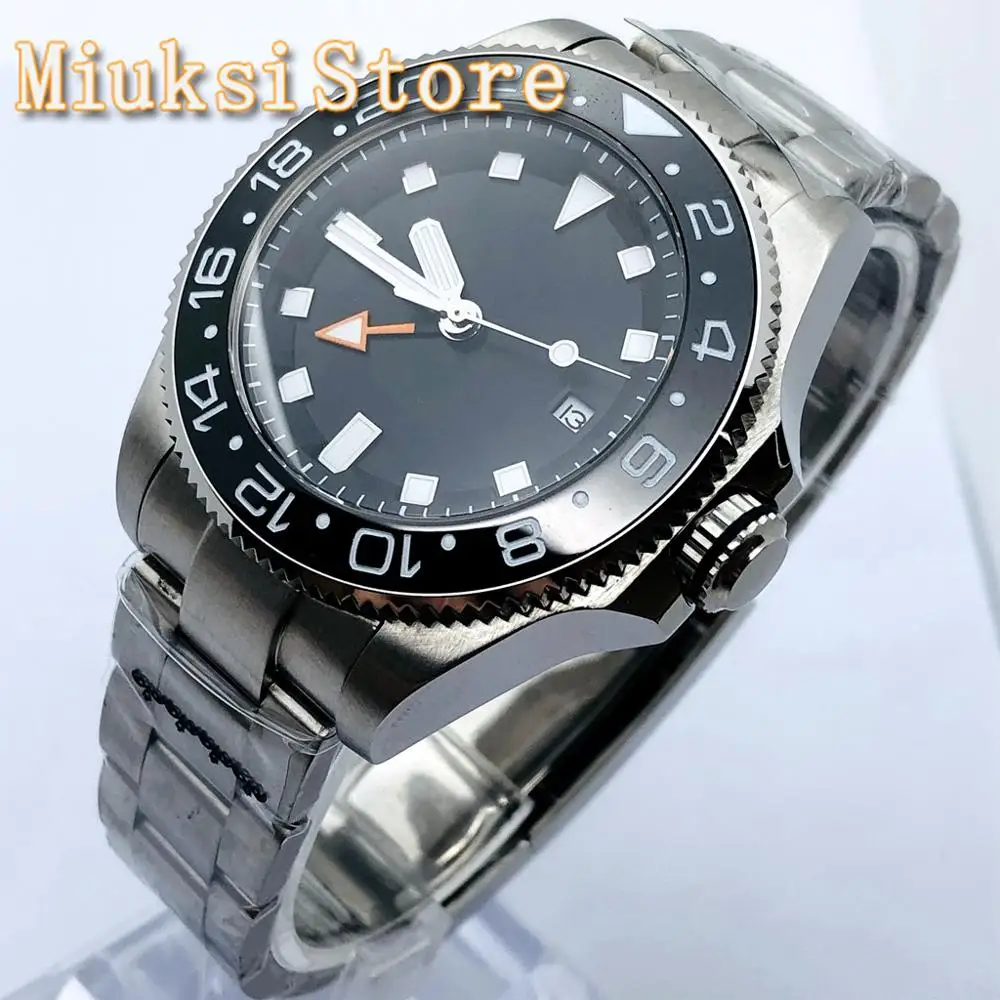 BLIGER 43Mm Jam Tangan Mekanis Atas Pria Bezel Keramik Kaca Safir Dial Steril Hitam Dg3380gmt Jam Tangan Gerakan Otomatis