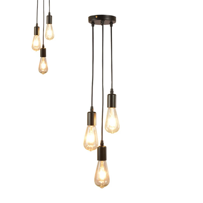 Vintage industrial teto suspensão LED pingente lâmpada, 3 cabeças, E27 titular base, retro, cozinha, quarto, pendurado luzes montagem, casa