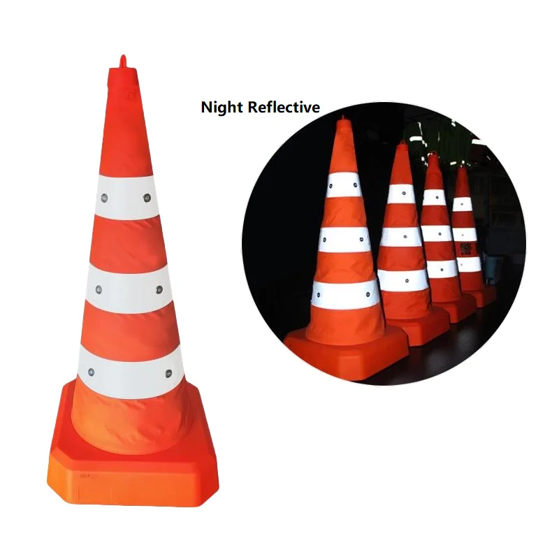 70CM Flashing Warning LED Safety Road Cone Foldable Roadblock Rechargeable Telescopic Ice Cream Shape Reflective Traffic Cone