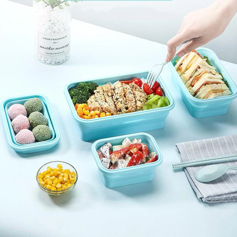 Large Foldable Lunch Box Silicone Food Storage Container Fruit Salad bowl boxes Large Collapsible Meal Prep Dinnerware foodgrade