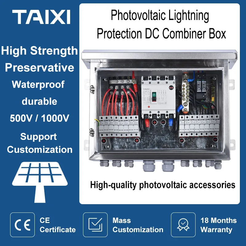 Solar Photovoltaic PV Combiner Box With Lightning Protection 8 Strings Input 1 Out DC 500V / 1000V Fuse MCB Diode IP65