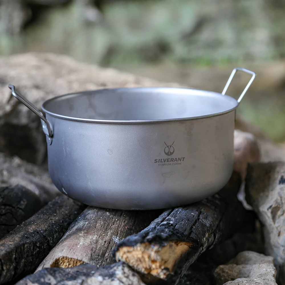 

2100ml Ultralight Titanium Stockpot Frying Pan Outdoor Cooking Pot Camping Equipment Kitchen Traveling Hiking BBQ Cookware