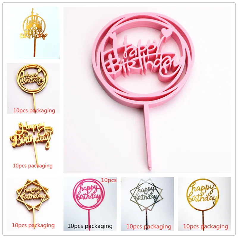 10 Stück 36 Designs Happy Birthday Tortendekoration Rosa Gold Acryl Cake Toppers Baby Shower Kuchen Geburtstagsparty Kuchenflaggen Dekorationen – Detail 16