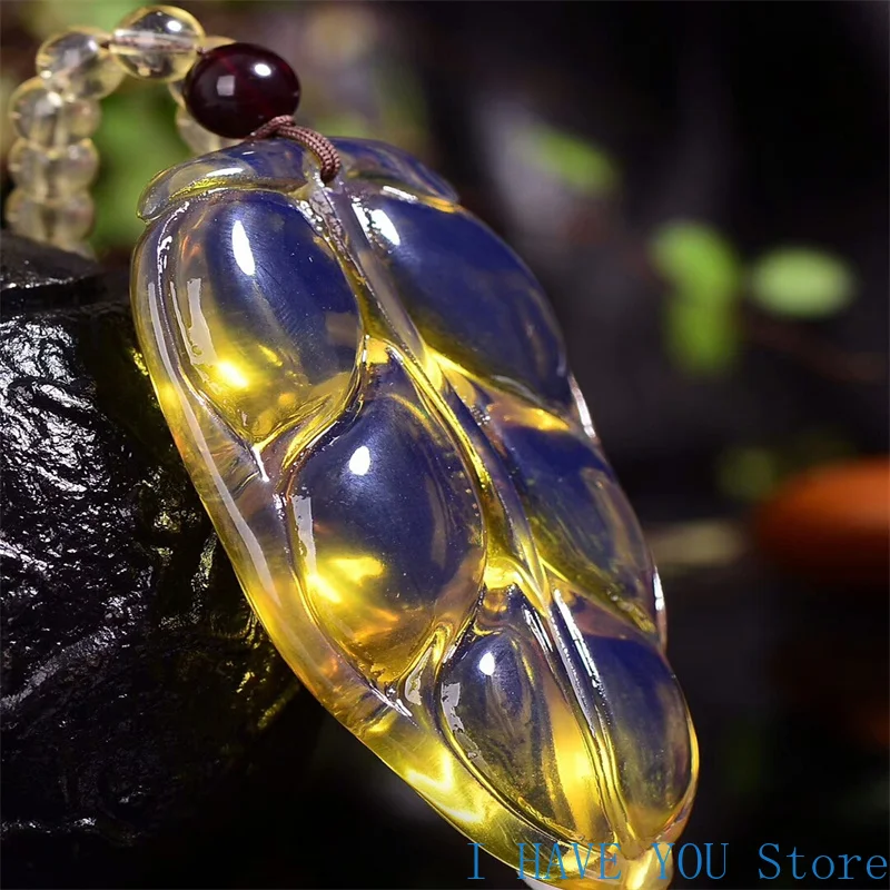 New Dominican Water Water Blue Pelp Leaves Pendant Men's Amber Wax Career Has A Sweater Chain Ethnic Necklace